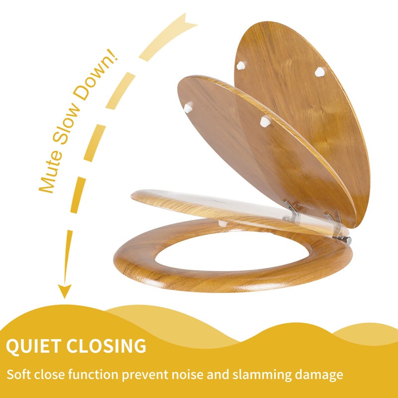 Angel Shield Wood Veneer Natural Toilet Seat with Quiet Close, Easy Clean, Quick-Release Hinges (Elongated, Oak) - Image 4